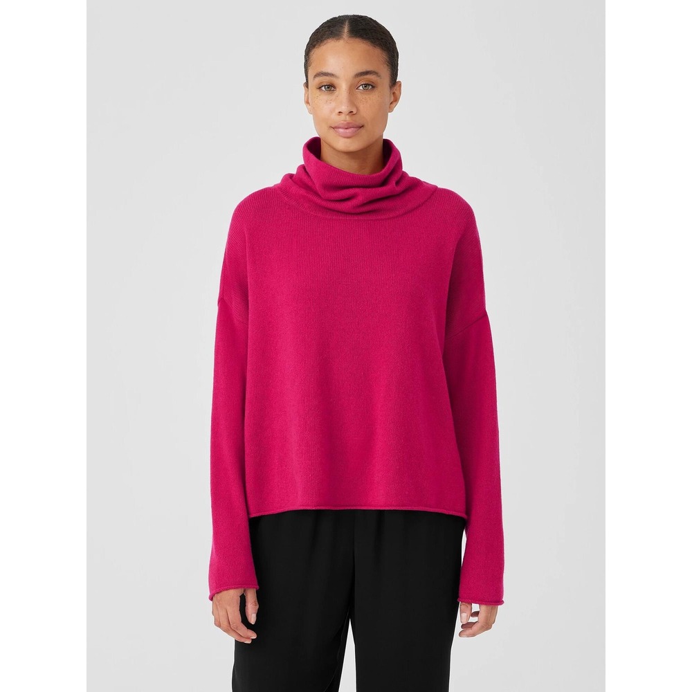 Eileen Fisher‎ Cotton and Recycled Cashmere Turtleneck Box-Top in Azalea Medium